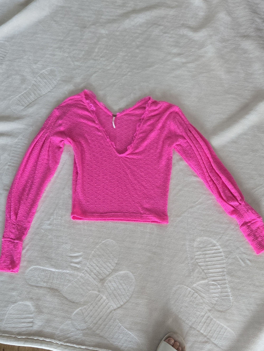 Free People Neon Pink V-Neck Long Sleeve Top